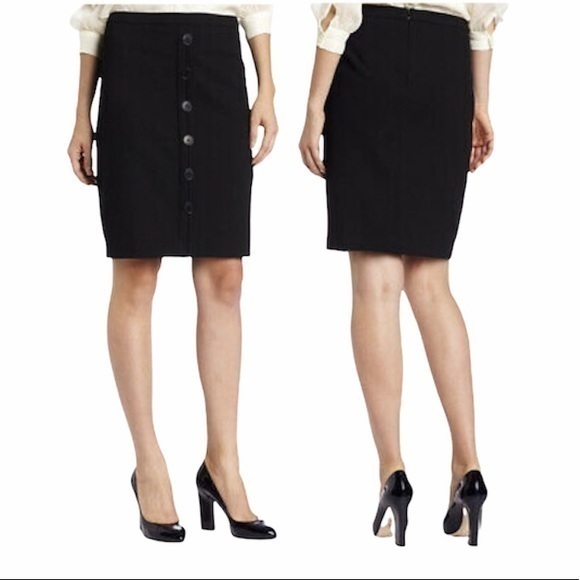 Trina Turk Black Pencil Skirt Buttons Down Front - Picture 1 of 16